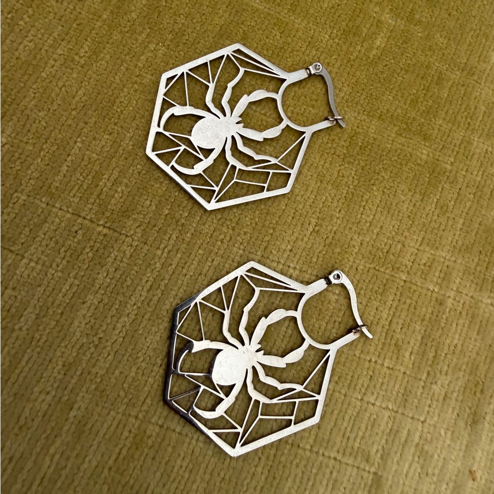 Silver Spider Web Earrings